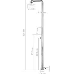 vidaXL Buitendouche met grijze basis 230 cm roestvrij staal