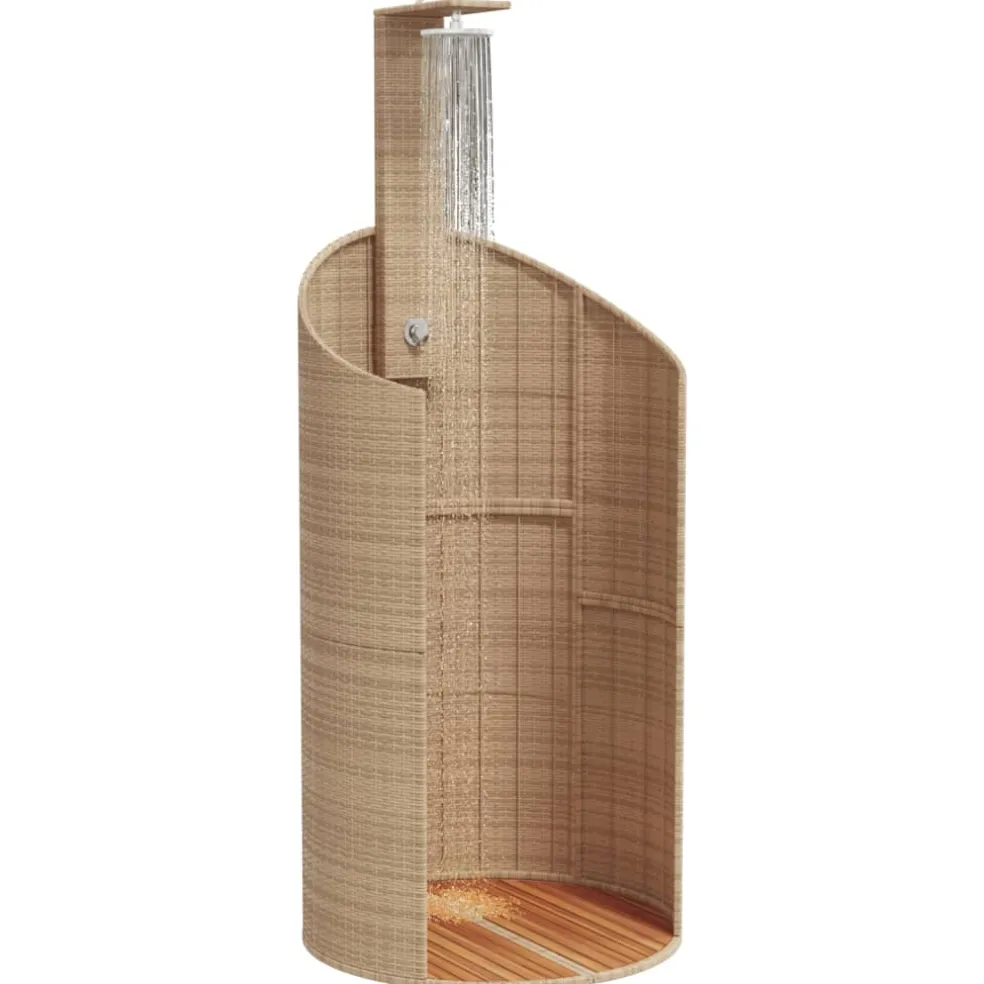 vidaXL Buitendouche 100x100x241,5 cm poly rattan en acaciahout beige