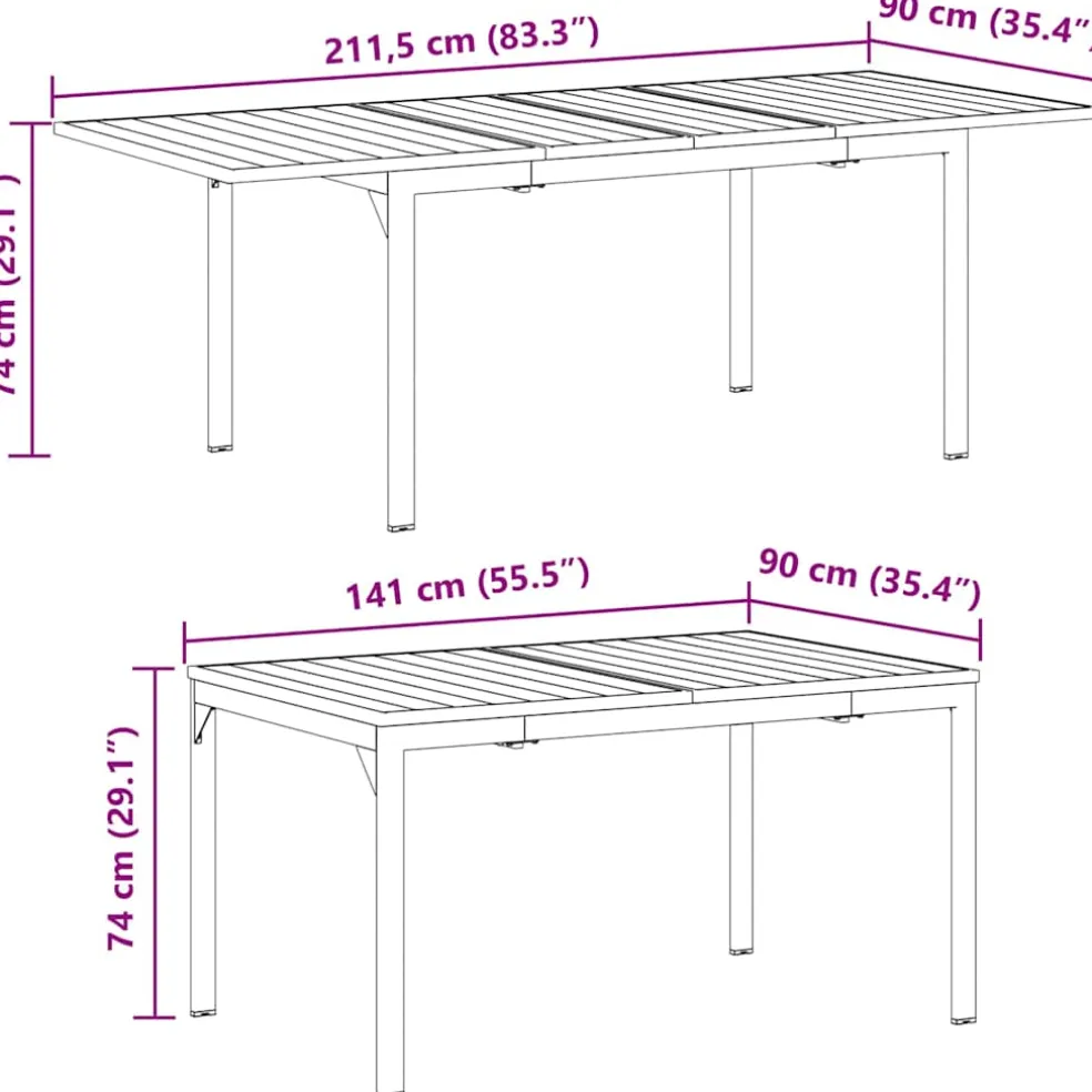 vidaXL Buiten Eettafel Opvouwbaar Antraciet 210 x 90 x 73 cm Staal