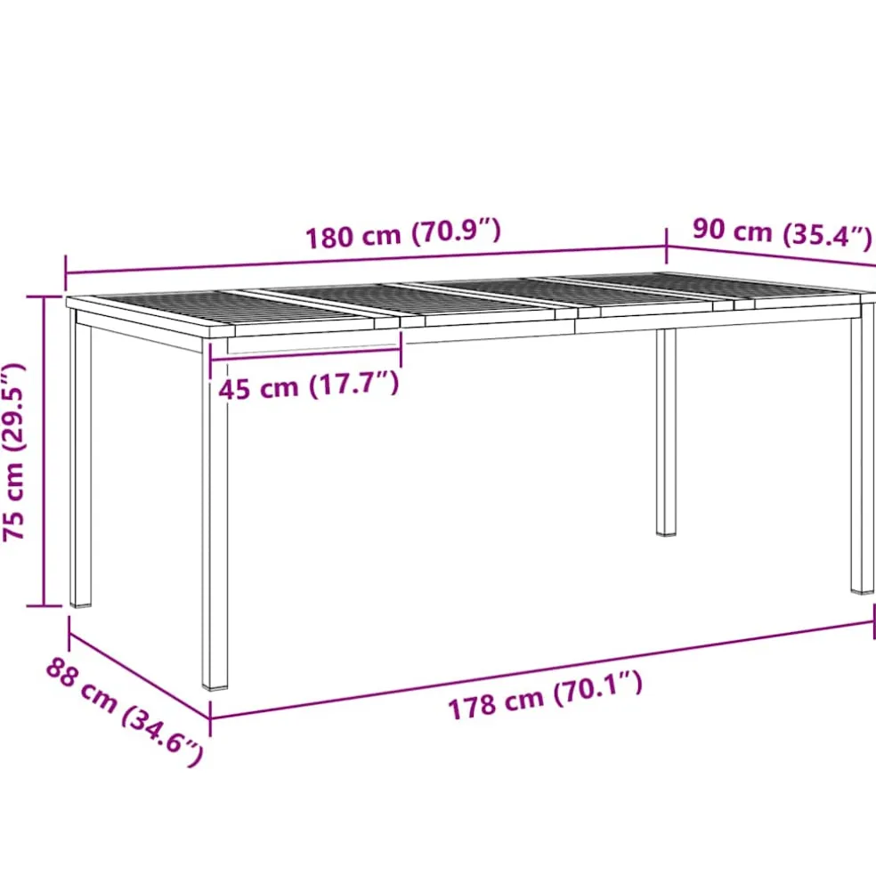 vidaXL Buiten eettafelset 7 st 180 x 90 x 75 cm