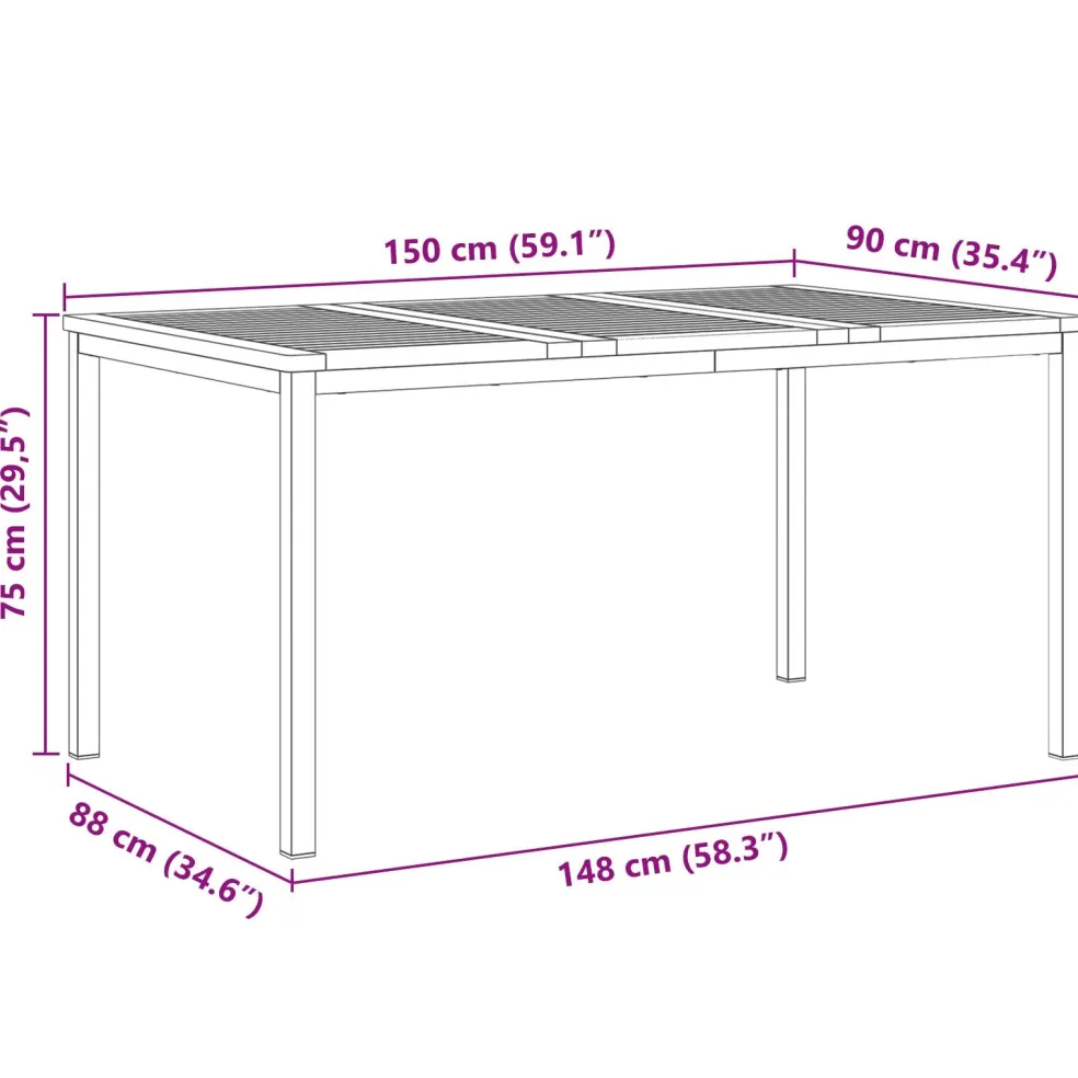 vidaXL Buiten eettafelset 5 st 150 x 90 x 75 cm