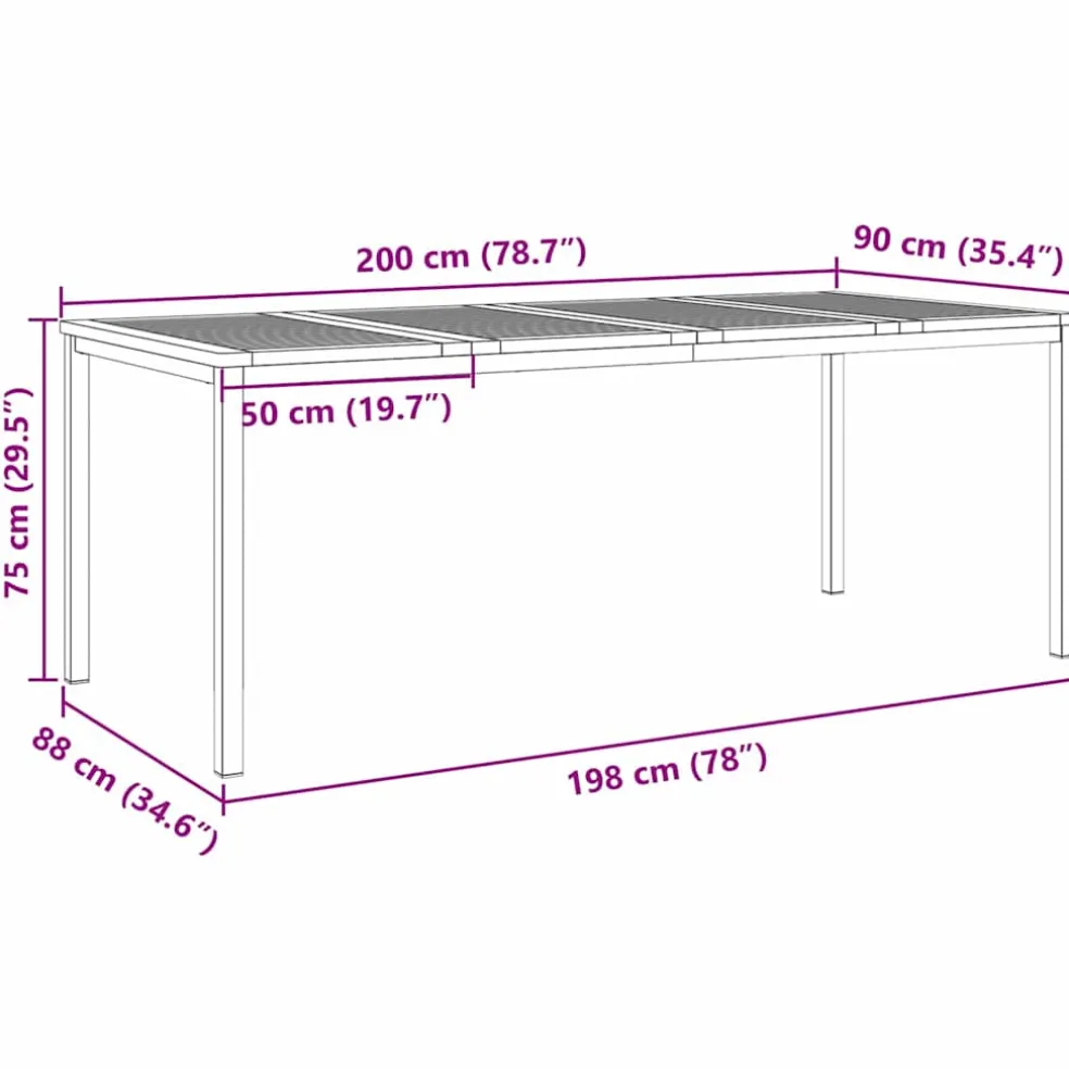 vidaXL Buiten eettafelset 7 st 200 x 90 x 75 cm