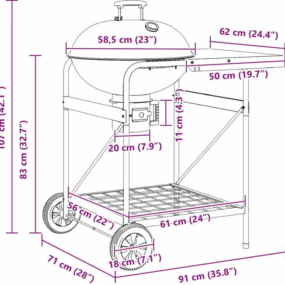 vidaXL Buiten Grill 91 x 71 x 107 cm Metaal Zwart