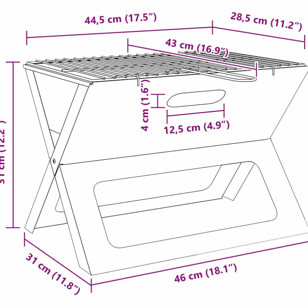 vidaXL Buiten Grill 46 x 31 x 31 cm Staal Zwart