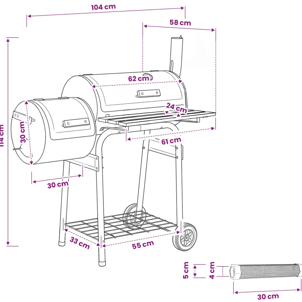 vidaXL Buiten Grill 104 x 58 x 114 cm Staal Zwart