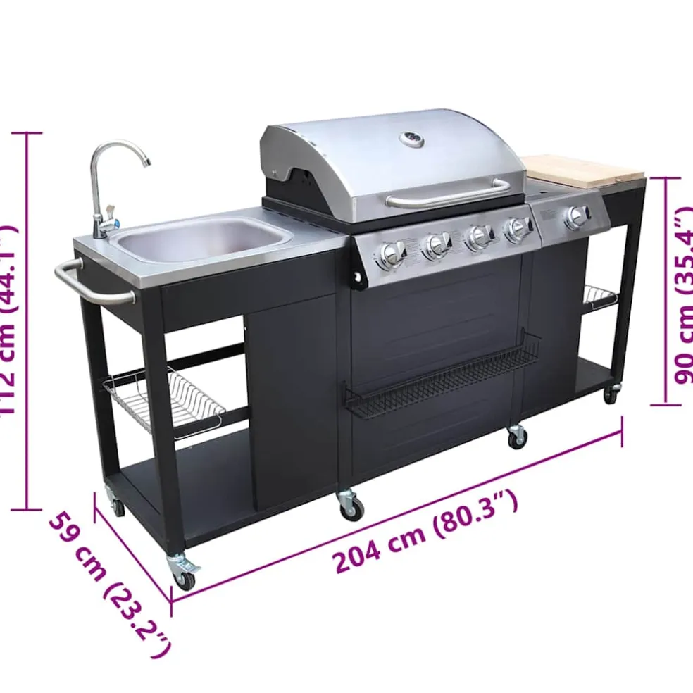 vidaXL Buitenkeuken met barbecue Montana 4 branders