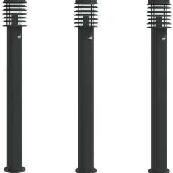 vidaXL Buitenvloerlampen 3 st met sensors 110 cm roestvrijstaal zwart