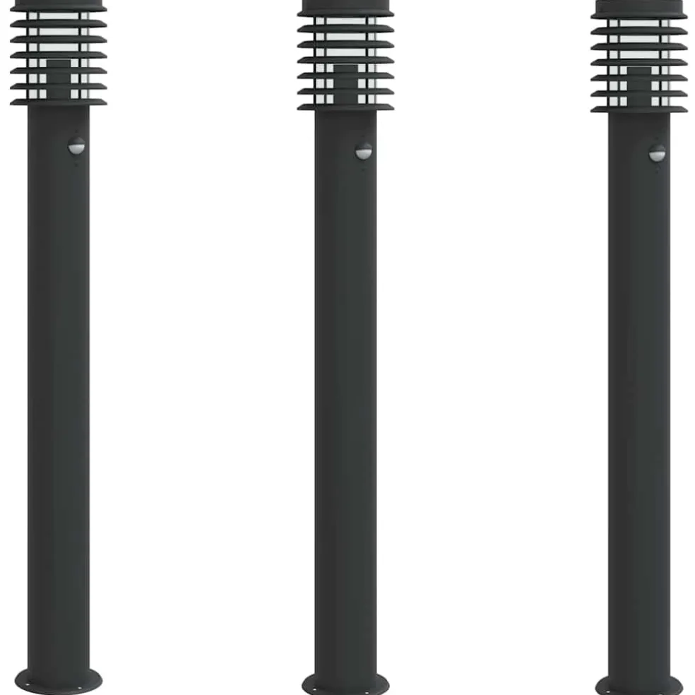 vidaXL Buitenvloerlampen 3 st met sensors 110 cm roestvrijstaal zwart