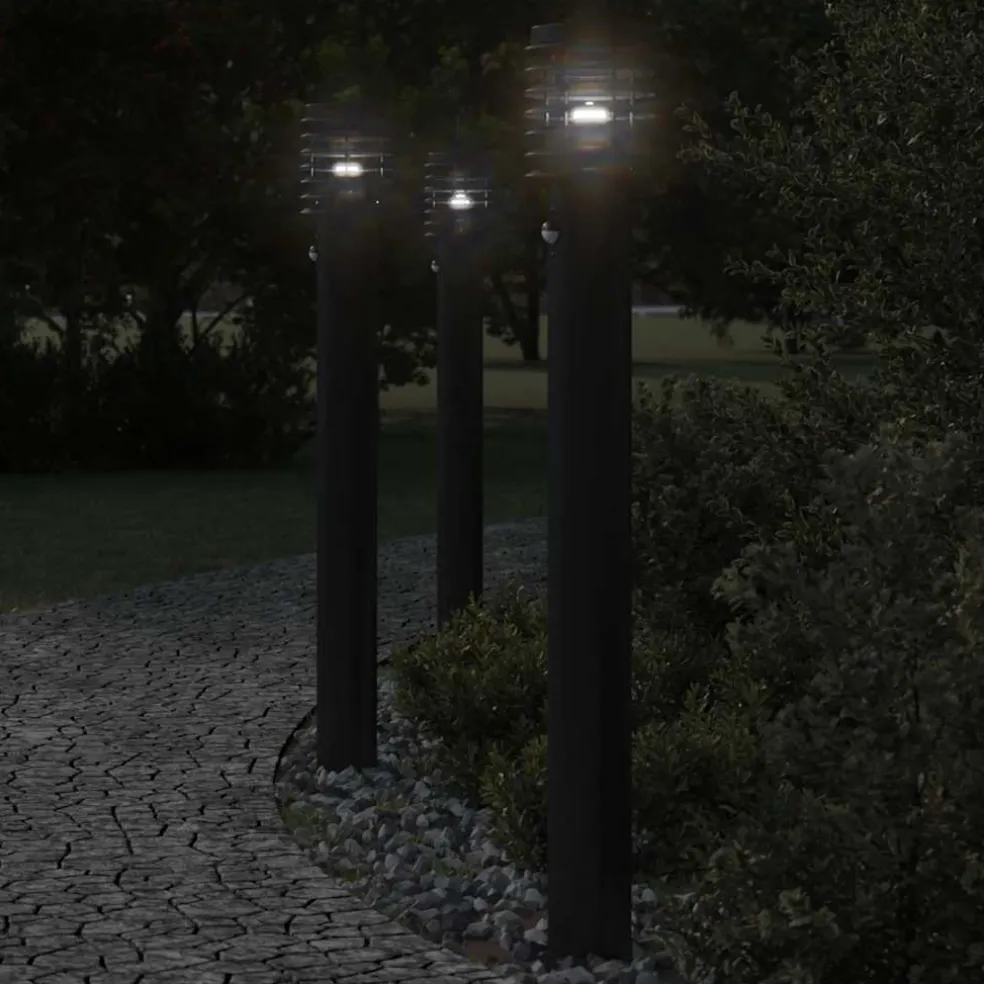 vidaXL Buitenvloerlampen 3 st met sensors 110 cm roestvrijstaal zwart