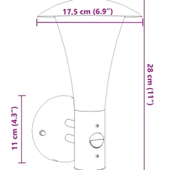 vidaXL Buitenwandlamp met sensor roestvrij staal zwart