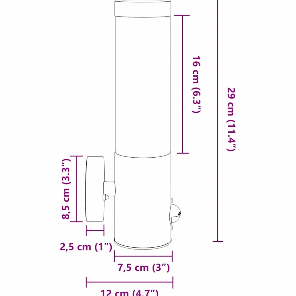 vidaXL Buiten Wandlamp Zwart 12 x 8,5 x 29 cm