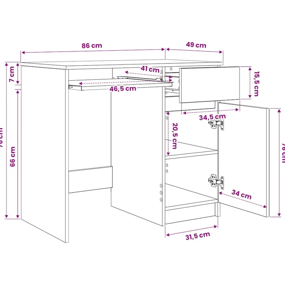 vidaXL Bureau ambachtelijk 86x49x76 cm spaanplaat eikenkleurig
