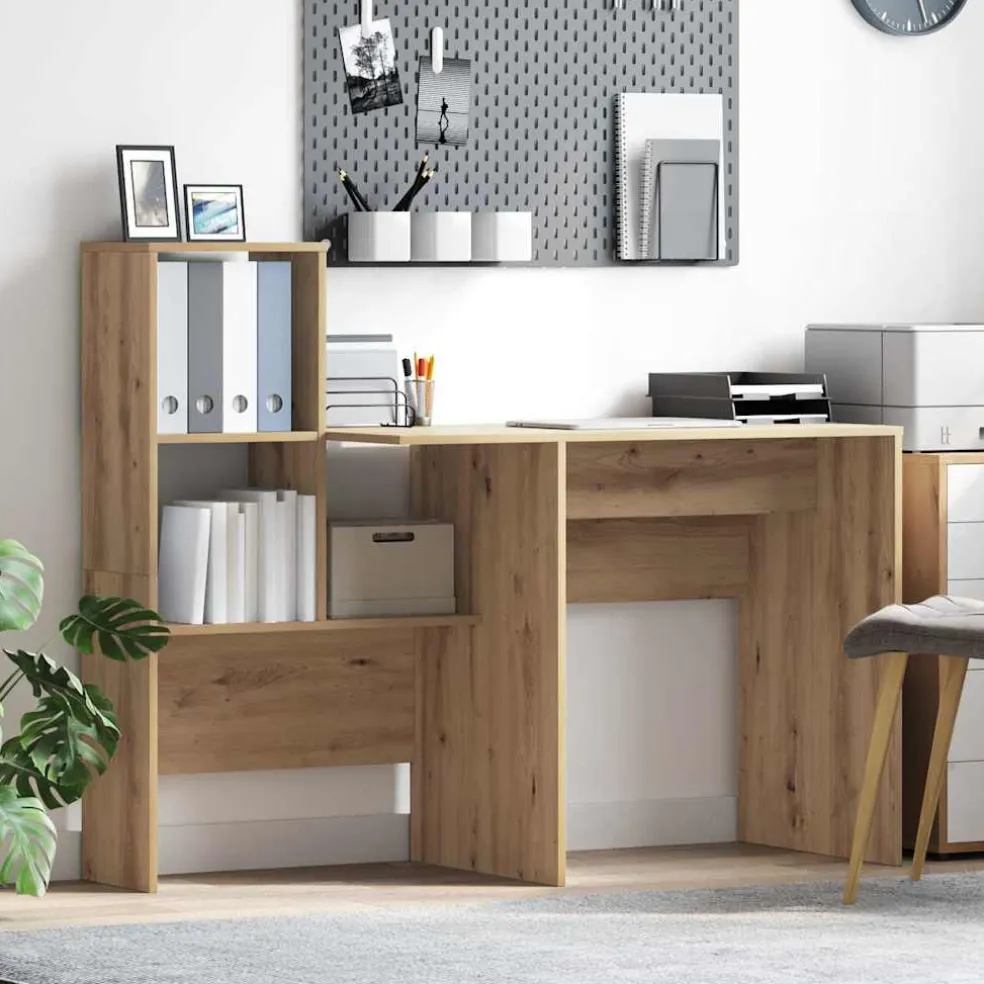 vidaXL Bureau Artisan Eiken Bewerkt hout 131,5 x 50 x 106,5 cm