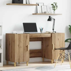 vidaXL Bureau Artisan Eiken Bewerkt hout 140 x 50 x 75 cm