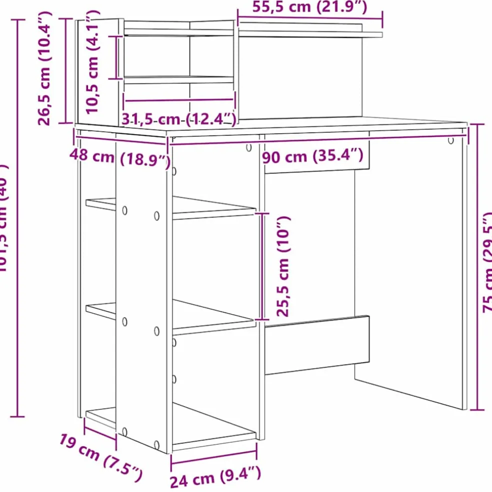 vidaXL Bureau Artisan Eiken Bewerkt hout 90 x 48 x 101,5 cm