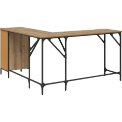 vidaXL Bureau Artisan Eiken Bewerkt hout 141 x 141 x 75 cm