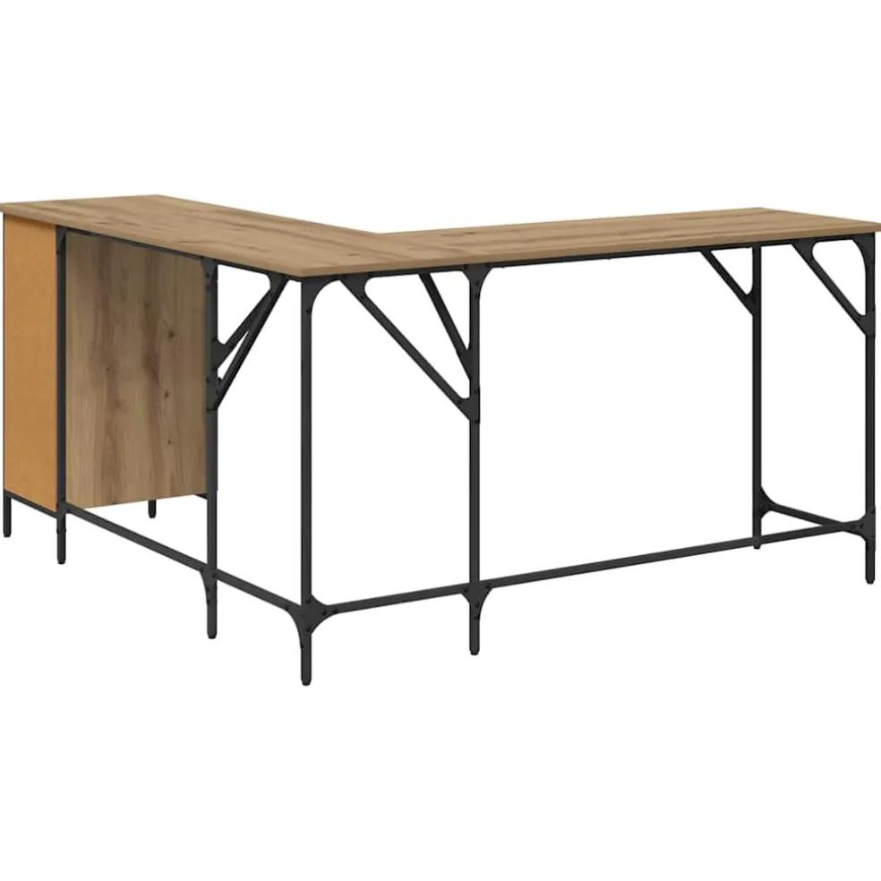 vidaXL Bureau Artisan Eiken Bewerkt hout 141 x 141 x 75 cm