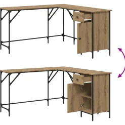 vidaXL Bureau Artisan Eiken Bewerkt hout 141 x 141 x 75 cm