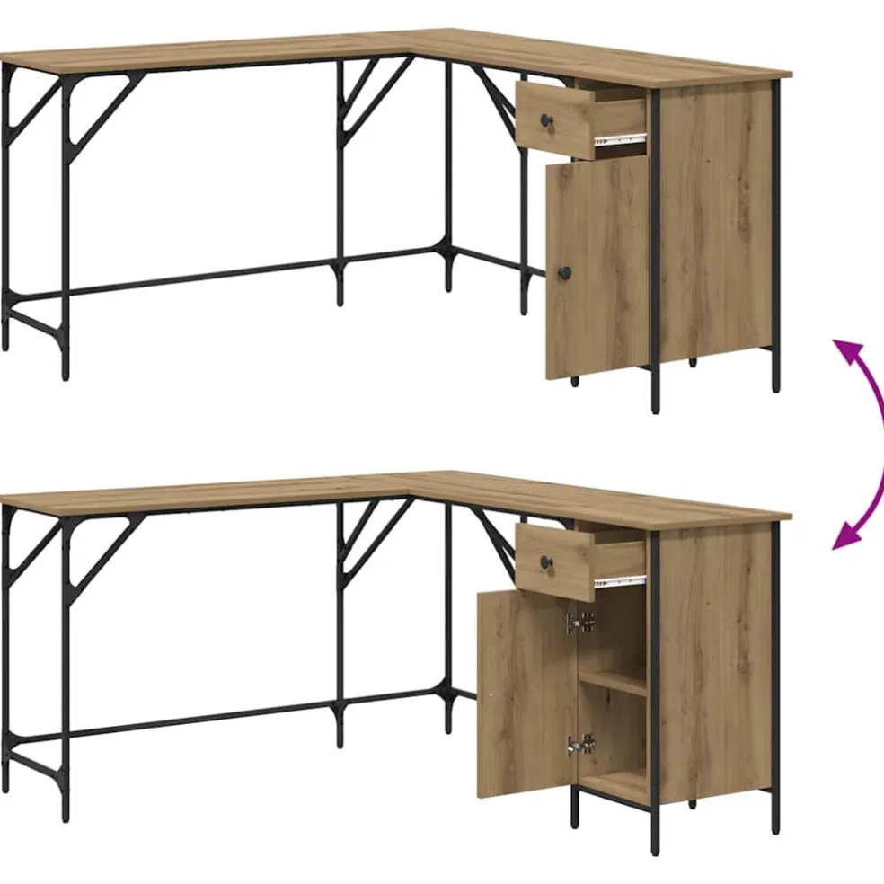 vidaXL Bureau Artisan Eiken Bewerkt hout 141 x 141 x 75 cm