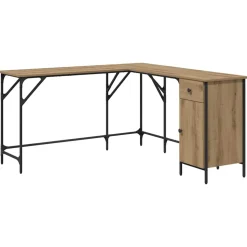vidaXL Bureau Artisan Eiken Bewerkt hout 141 x 141 x 75 cm