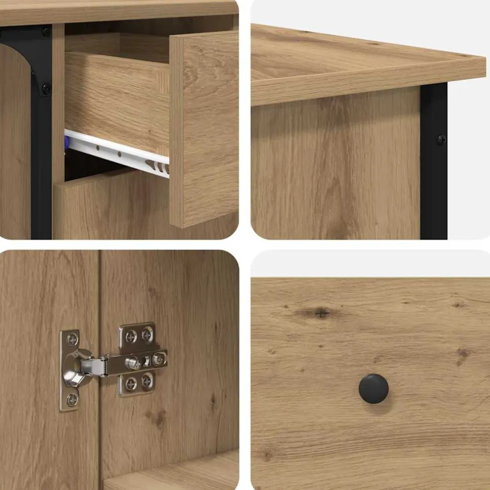 vidaXL Bureau Artisan Eiken Bewerkt hout 141 x 141 x 75 cm