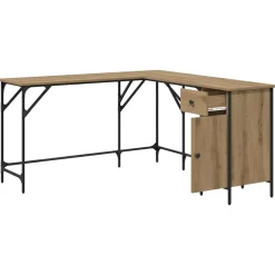 vidaXL Bureau Artisan Eiken Bewerkt hout 141 x 141 x 75 cm