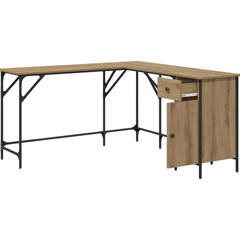 vidaXL Bureau Artisan Eiken Bewerkt hout 141 x 141 x 75 cm