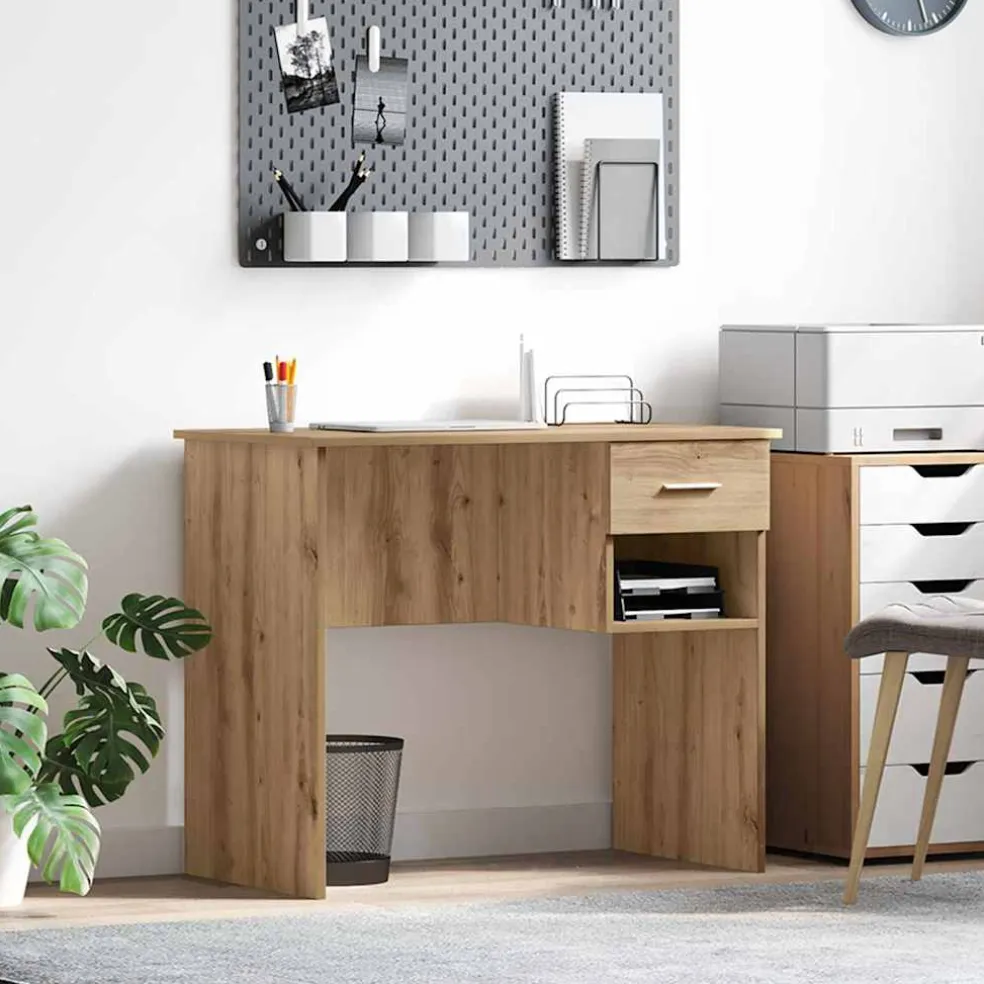 vidaXL Bureau Artisan Eiken 90 x 49 x 75 cm Bewerkt hout
