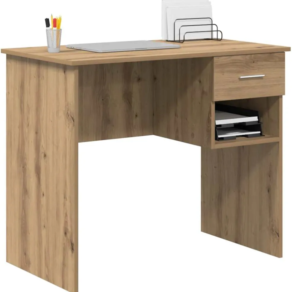 vidaXL Bureau Artisan Eiken 90 x 49 x 75 cm Bewerkt hout