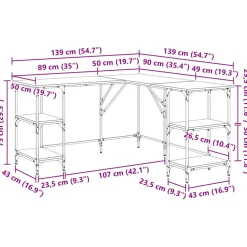 vidaXL Bureau Artisan Eiken 139 x 139 x 75 cm Bewerkt hout