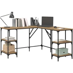 vidaXL Bureau Artisan Eiken 139 x 139 x 75 cm Bewerkt hout
