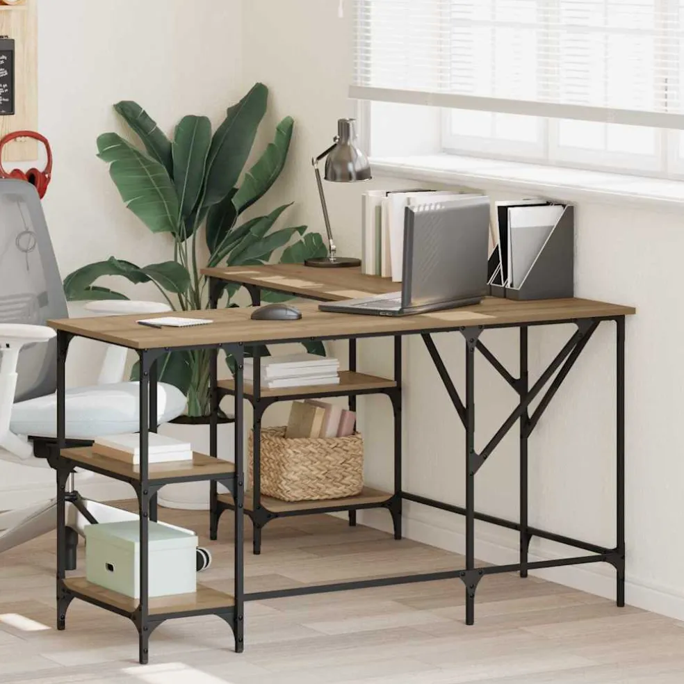 vidaXL Bureau Artisan Eiken 139 x 139 x 75 cm Bewerkt hout