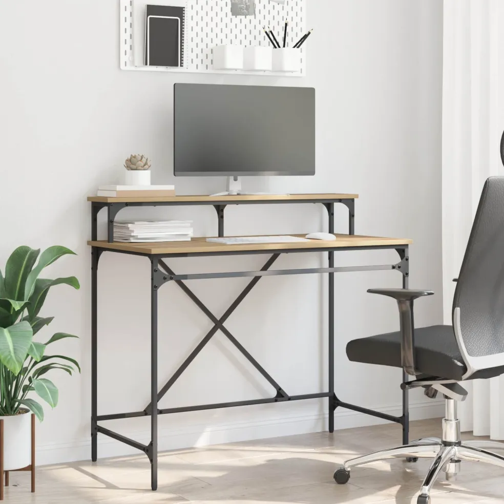 vidaXL Bureau Artisan Eiken 100 x 50 x 90 cm Bewerkt hout