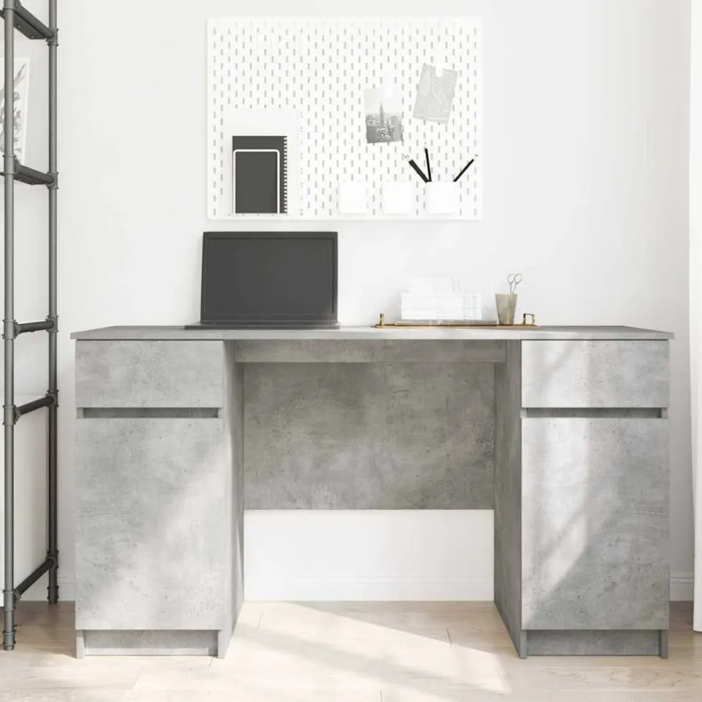 vidaXL Bureau Betongrijs Bewerkt hout 140 x 49 x 76 cm