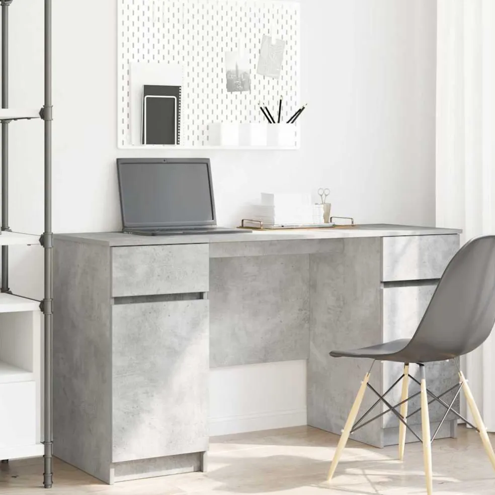 vidaXL Bureau Betongrijs Bewerkt hout 140 x 49 x 76 cm