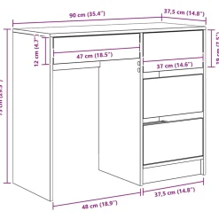 vidaXL Bureau Beton Grijs Bewerkt hout 90 x 37,5 x 75 cm