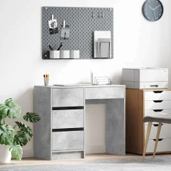 vidaXL Bureau Beton Grijs Bewerkt hout 90 x 37,5 x 75 cm