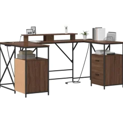 vidaXL Bureau Bruin Eiken Bewerkt hout 182 x 101 x 87,5 cm