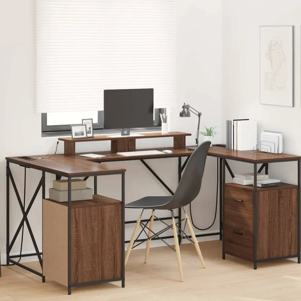 vidaXL Bureau Bruin Eiken Bewerkt hout 182 x 101 x 87,5 cm