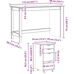 vidaXL Bureau en rollende kast set MOSS 2 st Grijs