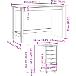 vidaXL Bureau en rollende kast set MOSS 2 st Bruin