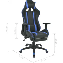 vidaXL Bureau-/gamestoel verstelbaar met voetensteun blauw
