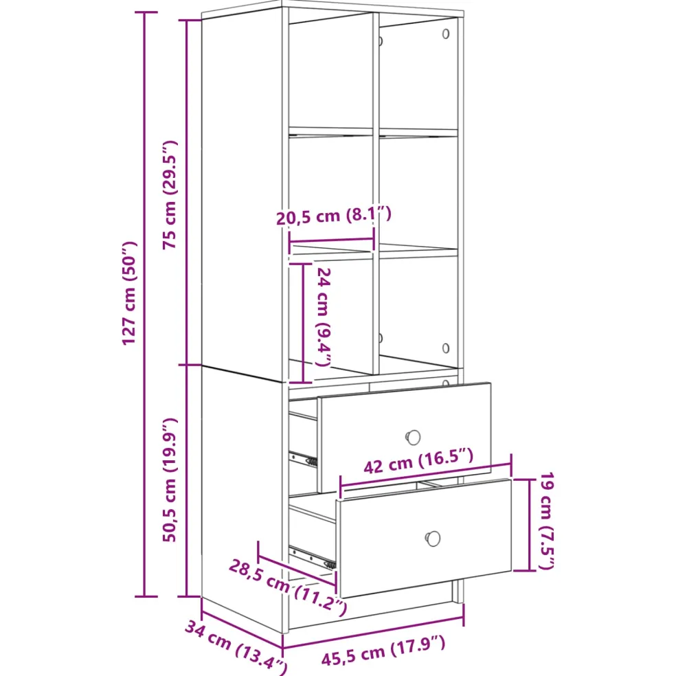 vidaXL Bureau Grijs Sonoma 145.5 x 50 x 127 cm 2 st