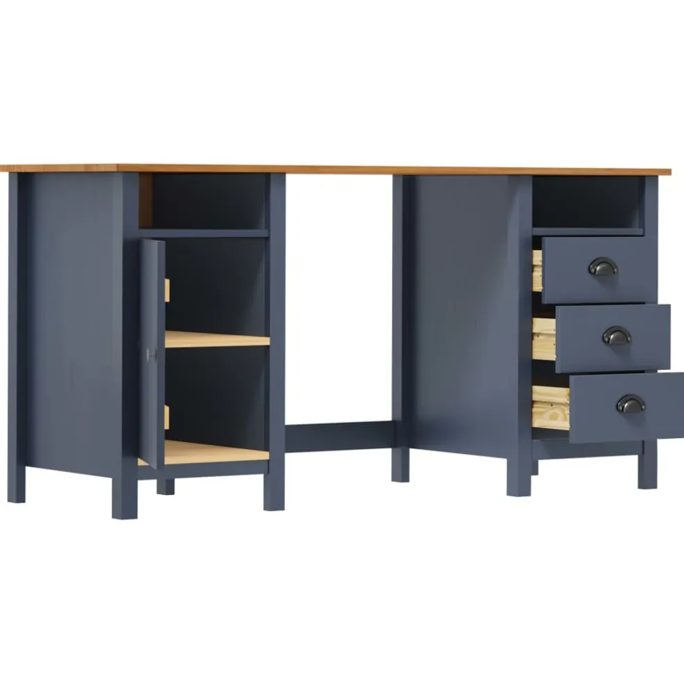 vidaXL Bureau Hill 150x50x74 cm massief grenenhout grijs