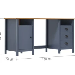 vidaXL Bureau Hill 150x50x74 cm massief grenenhout grijs