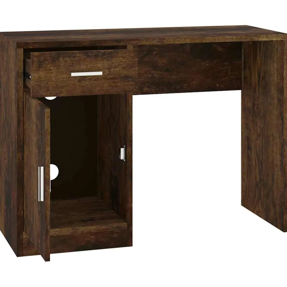 vidaXL Bureau met kast en lade 100x40x73 cm bewerkt hout gerookt eiken