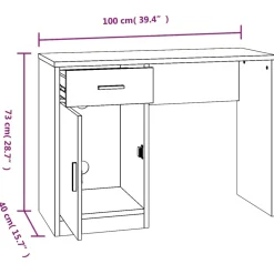 vidaXL Bureau met kast en lade 100x40x73 cm bewerkt hout gerookt eiken