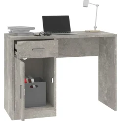 vidaXL Bureau met kast en lade 100x40x73 cm bewerkt hout betongrijs