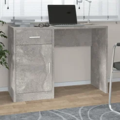 vidaXL Bureau met kast en lade 100x40x73 cm bewerkt hout betongrijs