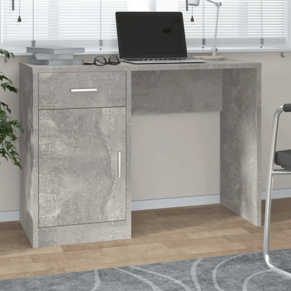 vidaXL Bureau met kast en lade 100x40x73 cm bewerkt hout betongrijs